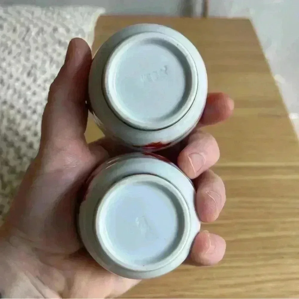 Japanese Sake Cup Sakazuki Chikusen Miura made Tiger Petal 2 pieces Kintsugi - Picture 8 of 8